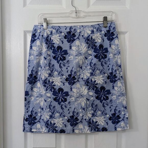 British Khaki Stretch Blue Floral Skirt - Picture 1 of 3